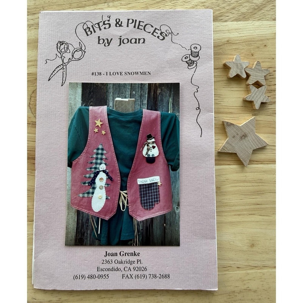 Bits and Pieces By Joan # 138 I LOVE SNOWMEN Pattern w Wood Star‎ Embellishments